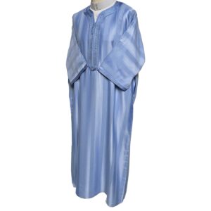 M3qs Azd 2022a Moroccan Cotton Blend Blue 3 Quarter Sleeve Thobe Jubba Kandora Dishdasha (1)