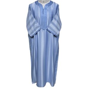 M3qs Azd 2022a Moroccan Cotton Blend Blue 3 Quarter Sleeve Thobe Jubba Kandora Dishdasha (2)