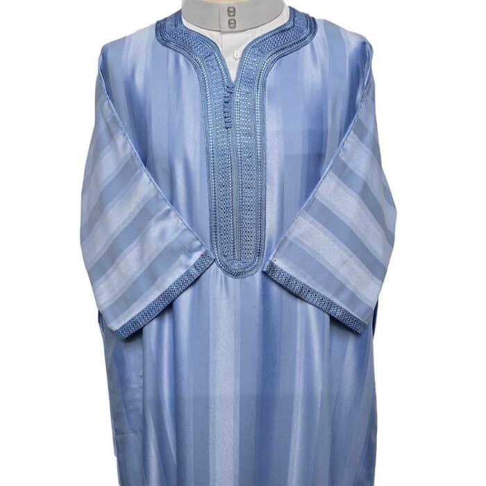 M3qs Azd 2022a Moroccan Cotton Blend Blue 3 Quarter Sleeve Thobe Jubba Kandora Dishdasha (3)