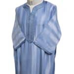 M3qs Azd 2022a Moroccan Cotton Blend Blue 3 Quarter Sleeve Thobe Jubba Kandora Dishdasha (4)