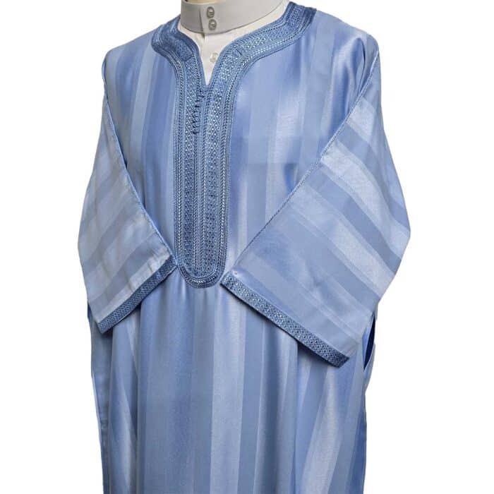 M3qs Azd 2022a Moroccan Cotton Blend Blue 3 Quarter Sleeve Thobe Jubba Kandora Dishdasha (4)