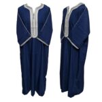 M3qs Azdblu 011 Men Moroccan Cotton Blend 3 Quarter Sleeves Thobe Jubba Kandora