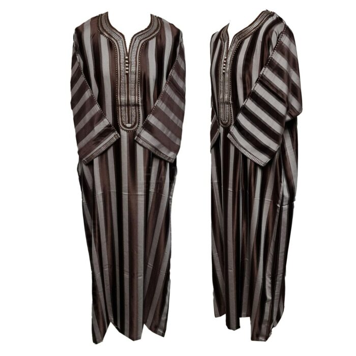 M3qs Azdbrn 002 Men Moroccan Cotton Blend 3 Quarter Sleeves Thobe Jubba Kandora