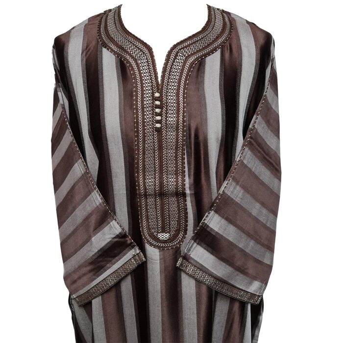 M3qs Azdbrn 002 Men Moroccan Cotton Blend 3 Quarter Sleeves Thobe Jubba Kandora 201057