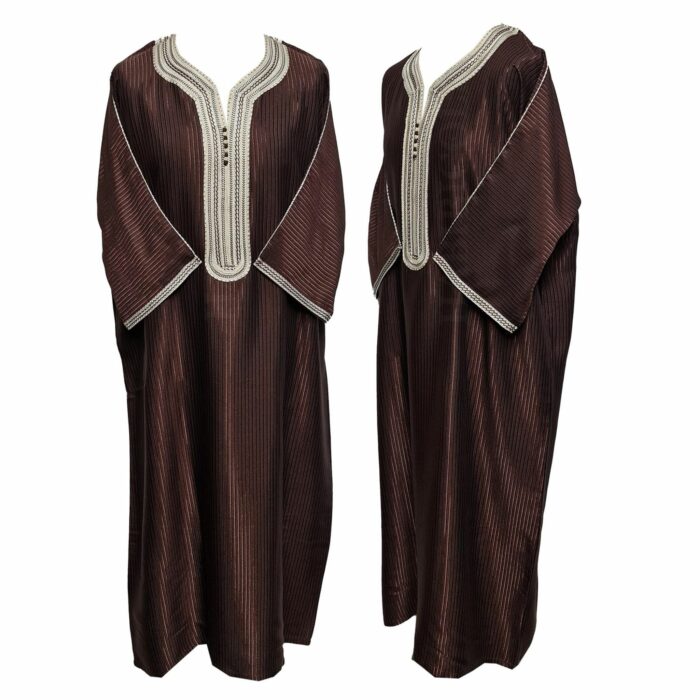 M3qs Azdflnbrwn 022c Men Moroccan Cotton Blend 3 Quarter Sleeves Thobe Jubba Kandora 185049