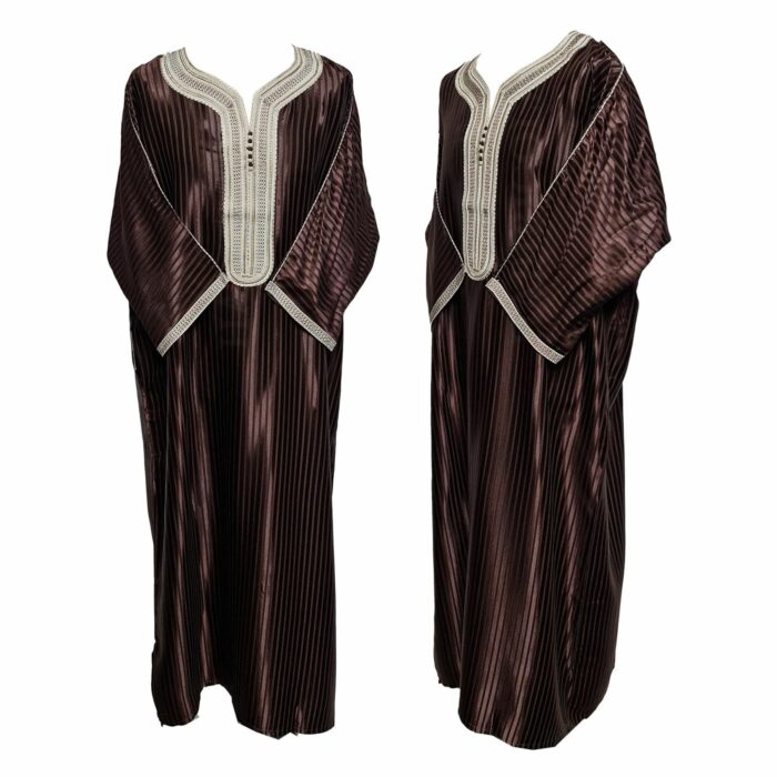 M3qs Azdflnbrwn 023d Men Moroccan Cotton Blend 3 Quarter Sleeves Thobe Jubba Kandora 184937