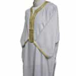 M3qs Azdwht 0025 Moroccan Cotton Blend White 3 Quarter Sleeves Thobe Jubba Kandorah Dishdasha (4)