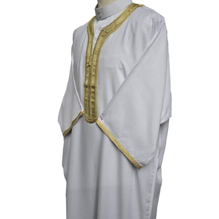 M3qs Azdwht 0025 Moroccan Cotton Blend White 3 Quarter Sleeves Thobe Jubba Kandorah Dishdasha (4)