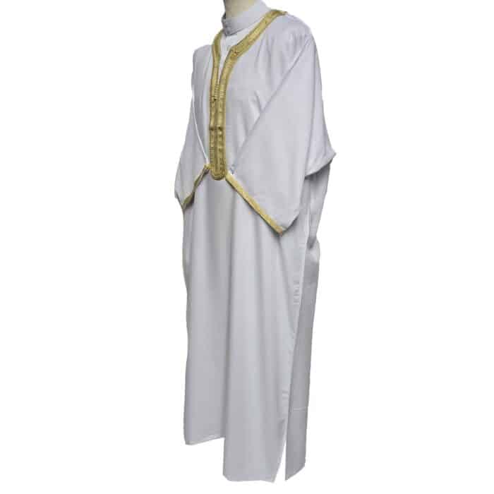 M3qs Azdwht 0025 Moroccan Cotton Blend White 3 Quarter Sleeves Thobe Jubba Kandorah Dishdasha (5)