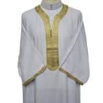 M3qs Azdwht 0025 Moroccan Cotton Blend White 3 Quarter Sleeves Thobe Jubba Kandorah Dishdasha (7)