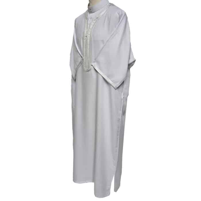 M3qs Azdwht 0026 Moroccan Cotton Blend White 3 Quarter Sleeves Thobe Jubba Kandorah Dishdasha (5)