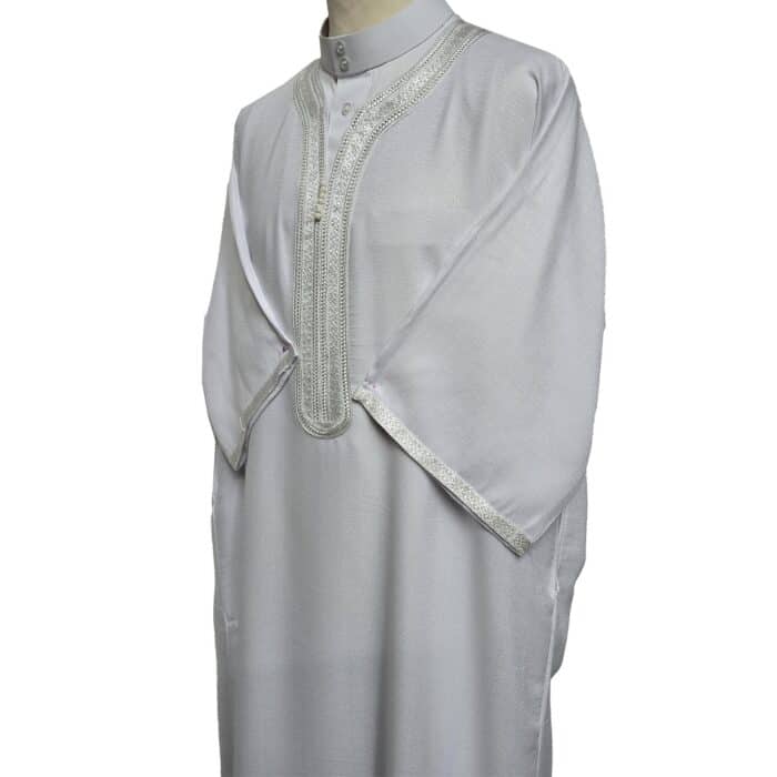 M3qs Azdwht 0026 Moroccan Cotton Blend White 3 Quarter Sleeves Thobe Jubba Kandorah Dishdasha (9)