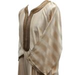 M3qs Bgbrn 0ja Men’s Moroccan 3 Quarter Sleeve Beige Brown Striped Jubba Thobe Djellaba (1)