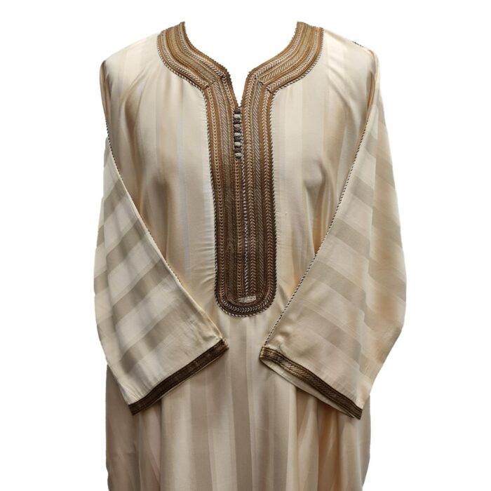 M3qs Bgbrn 0ja Men’s Moroccan 3 Quarter Sleeve Beige Brown Striped Jubba Thobe Djellaba (2)