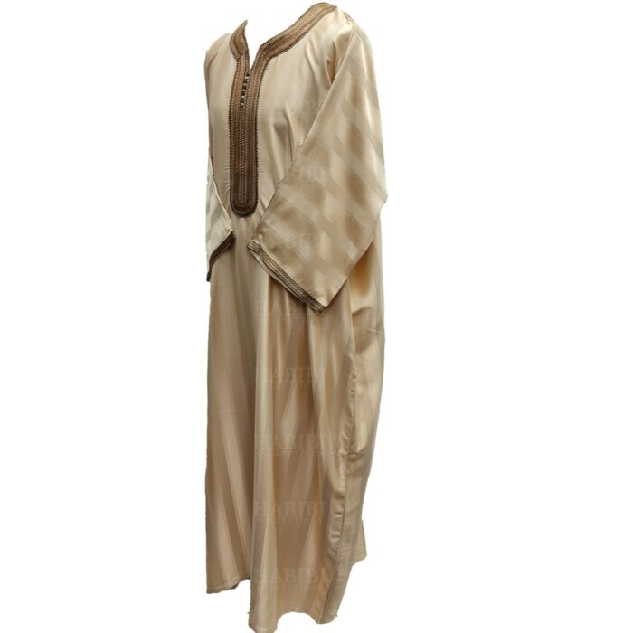 M3qs Bgbrn 0ja Men’s Moroccan 3 Quarter Sleeve Beige Brown Striped Jubba Thobe Djellaba (3)