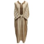 M3qs Bgbrn 0ja Men’s Moroccan 3 Quarter Sleeve Beige Brown Striped Jubba Thobe Djellaba (4)