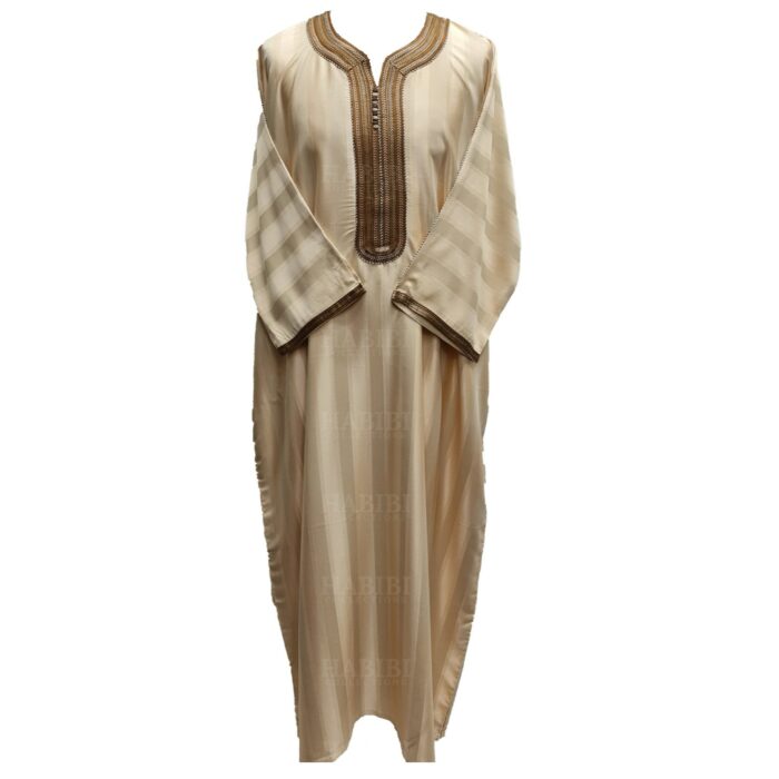 M3qs Bgbrn 0ja Men’s Moroccan 3 Quarter Sleeve Beige Brown Striped Jubba Thobe Djellaba (4)