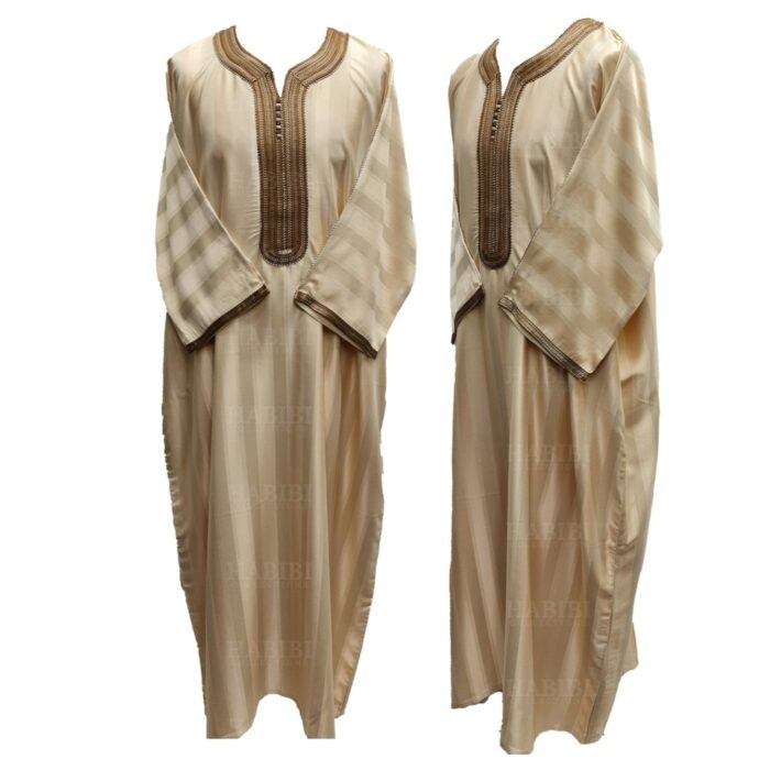 M3qs Bgbrn 0ja Men’s Moroccan 3 Quarter Sleeve Beige Brown Striped Jubba Thobe Djellaba (6)