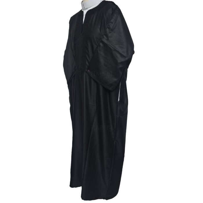 M3qs Bgman 001 Moroccan Cotton Blend Black 3 Quarter Sleeves Thobe Jubba Kandorah Dishdasha (5)