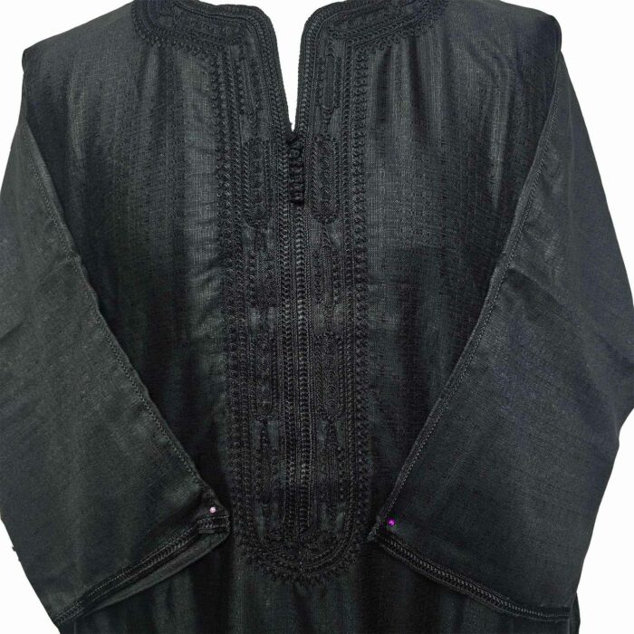M3qs Bgman 001 Moroccan Cotton Blend Black 3 Quarter Sleeves Thobe Jubba Kandorah Dishdasha (6)
