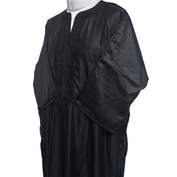 M3qs Bgman 001 Moroccan Cotton Blend Black 3 Quarter Sleeves Thobe Jubba Kandorah Dishdasha (9)