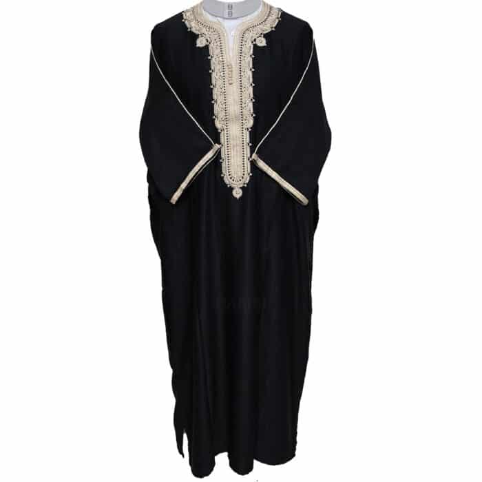 M3qs Bgman 003 Moroccan Cotton Blend Black 3 Quarter Sleeves Thobe Jubba Kandorah Dishdasha (4)