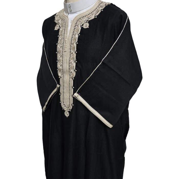 M3qs Bgman 003 Moroccan Cotton Blend Black 3 Quarter Sleeves Thobe Jubba Kandorah Dishdasha (6)