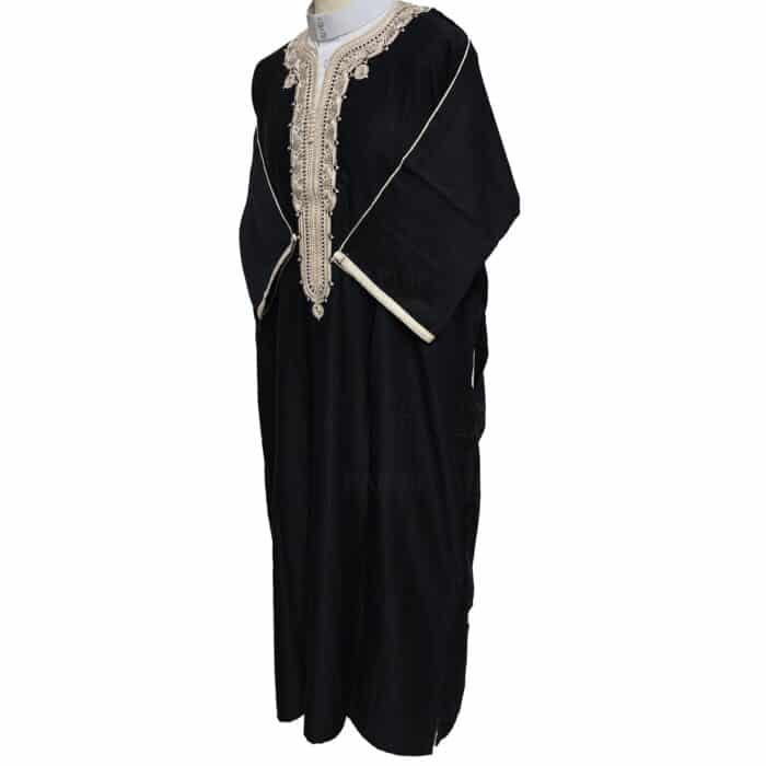 M3qs Bgman 003 Moroccan Cotton Blend Black 3 Quarter Sleeves Thobe Jubba Kandorah Dishdasha (7)