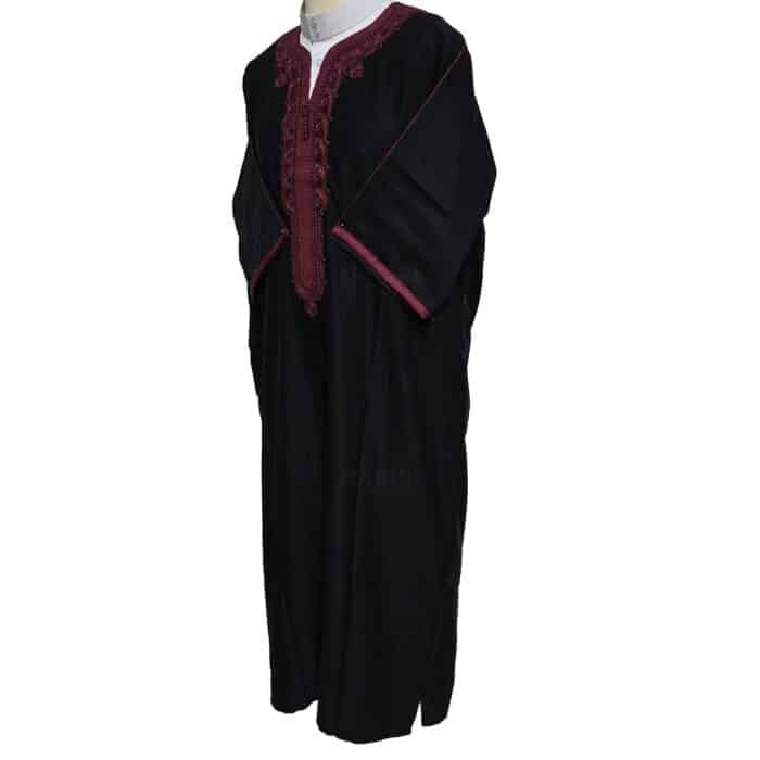 M3qs Bgman 005 Moroccan Cotton Blend Black 3 Quarter Sleeves Thobe Jubba Kandorah Dishdasha (4)