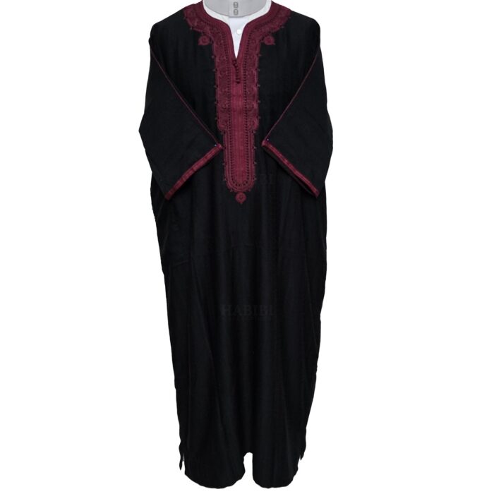 M3qs Bgman 005 Moroccan Cotton Blend Black 3 Quarter Sleeves Thobe Jubba Kandorah Dishdasha (5)