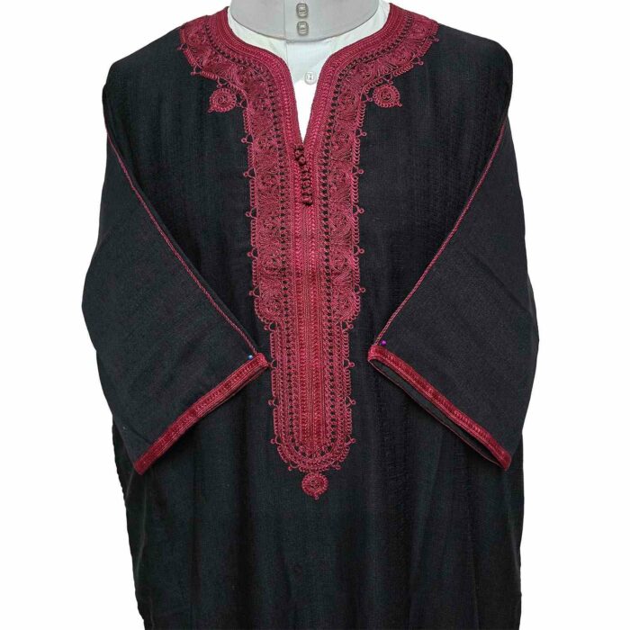 M3qs Bgman 005 Moroccan Cotton Blend Black 3 Quarter Sleeves Thobe Jubba Kandorah Dishdasha (6)