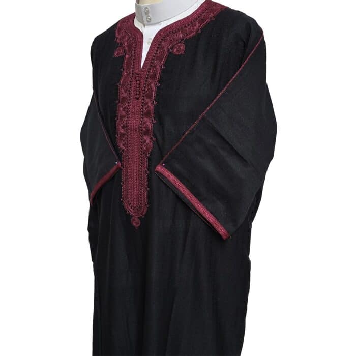 M3qs Bgman 005 Moroccan Cotton Blend Black 3 Quarter Sleeves Thobe Jubba Kandorah Dishdasha (7)