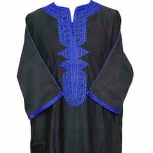 M3qs Bgman 006 Moroccan Cotton Blend Black 3 Quarter Sleeves Thobe Jubba Kandorah Dishdasha (2)