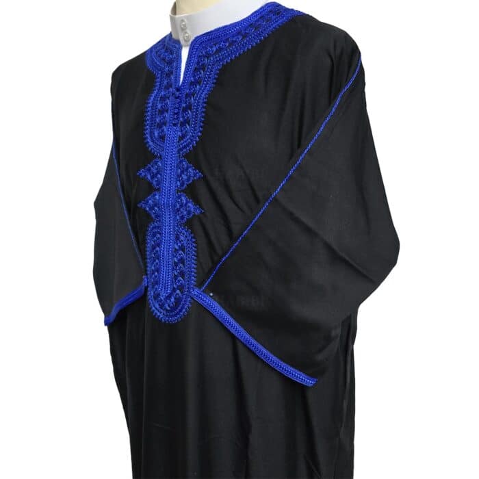 M3qs Bgman 006 Moroccan Cotton Blend Black 3 Quarter Sleeves Thobe Jubba Kandorah Dishdasha (3)