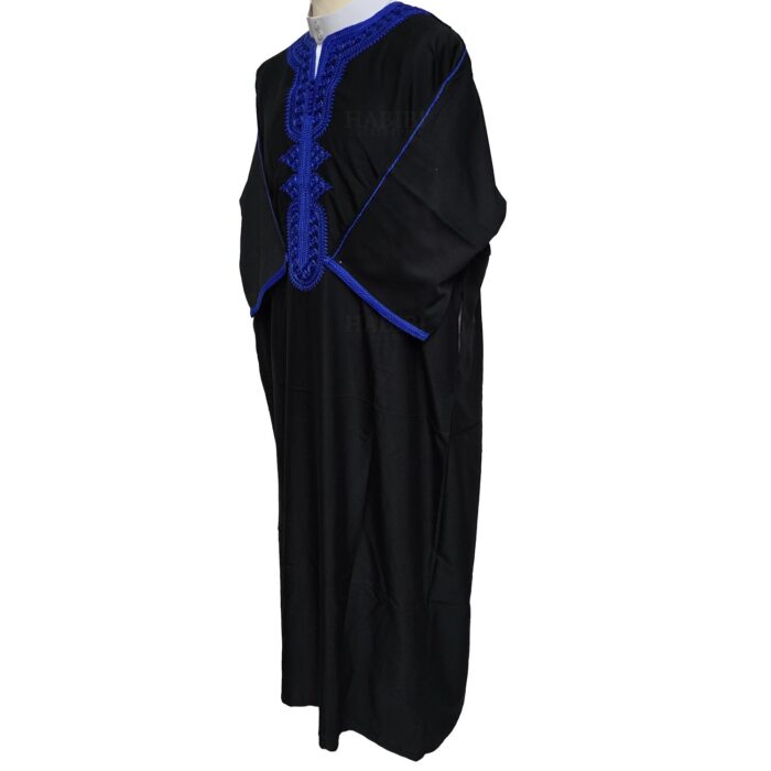 M3qs Bgman 006 Moroccan Cotton Blend Black 3 Quarter Sleeves Thobe Jubba Kandorah Dishdasha (4)