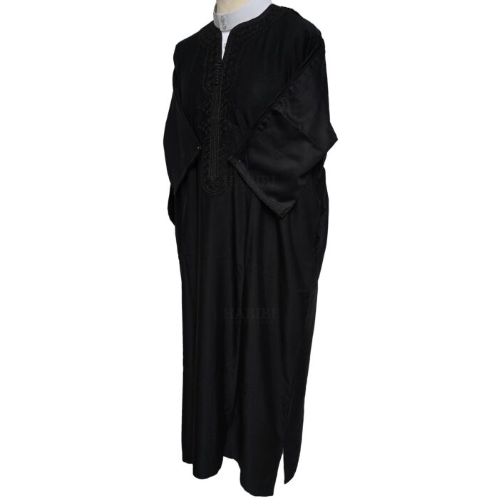 M3qs Bgman 007 Moroccan Cotton Blend Black 3 Quarter Sleeves Thobe Jubba Kandorah Dishdasha (5)