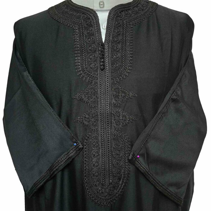 M3qs Bgman 007 Moroccan Cotton Blend Black 3 Quarter Sleeves Thobe Jubba Kandorah Dishdasha (6)