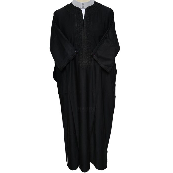 M3qs Bgman 007 Moroccan Cotton Blend Black 3 Quarter Sleeves Thobe Jubba Kandorah Dishdasha (7)