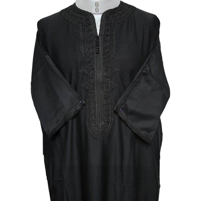 M3qs Bgman 007 Moroccan Cotton Blend Black 3 Quarter Sleeves Thobe Jubba Kandorah Dishdasha (8)