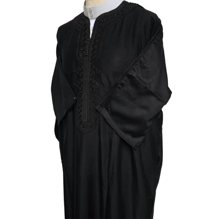 M3qs Bgman 007 Moroccan Cotton Blend Black 3 Quarter Sleeves Thobe Jubba Kandorah Dishdasha (9)