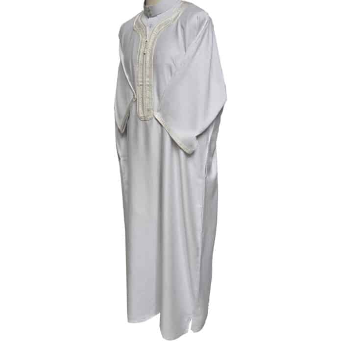 M3qs Bgman 008 Moroccan Cotton Blend White 3 Quarter Sleeves Thobe Jubba Kandorah Dishdasha (5)