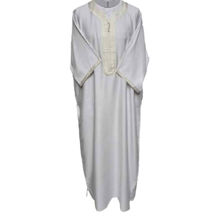 M3qs Bgman 008 Moroccan Cotton Blend White 3 Quarter Sleeves Thobe Jubba Kandorah Dishdasha (6)
