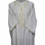 M3qs Bgman 008 Moroccan Cotton Blend White 3 Quarter Sleeves Thobe Jubba Kandorah Dishdasha (7)