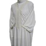 M3qs Bgmwht 001 Moroccan Polyestercotton Off White 3 Quarter Sleeves Thobe Jubba Kandorah Dishdasha (5)