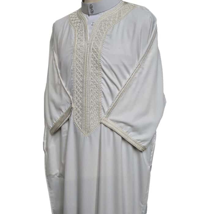 M3qs Bgmwht 001 Moroccan Polyestercotton Off White 3 Quarter Sleeves Thobe Jubba Kandorah Dishdasha (5)