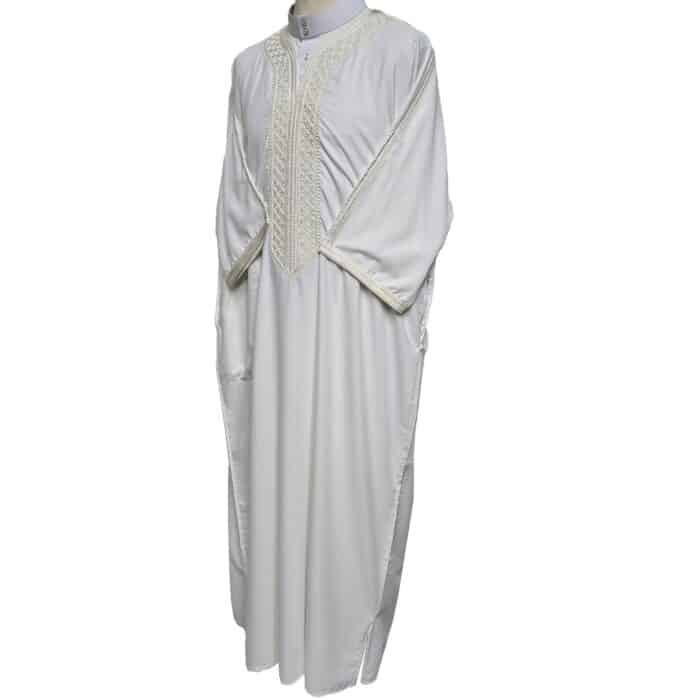 M3qs Bgmwht 001 Moroccan Polyestercotton Off White 3 Quarter Sleeves Thobe Jubba Kandorah Dishdasha (6)