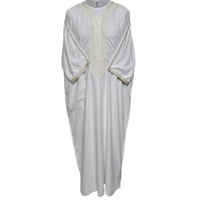 M3qs Bgmwht 001 Moroccan Polyestercotton Off White 3 Quarter Sleeves Thobe Jubba Kandorah Dishdasha (7)