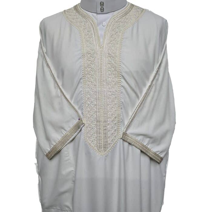 M3qs Bgmwht 001 Moroccan Polyestercotton Off White 3 Quarter Sleeves Thobe Jubba Kandorah Dishdasha (8)