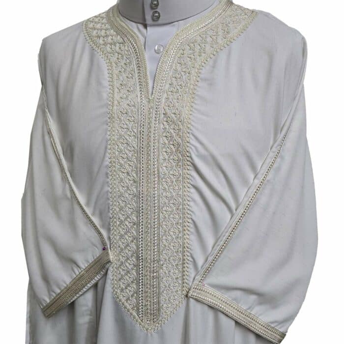 M3qs Bgmwht 001 Moroccan Polyestercotton Off White 3 Quarter Sleeves Thobe Jubba Kandorah Dishdasha (9)