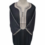 Moroccan Rich Cotton 3-Quarter Sleeve Black/Off-White Thobe